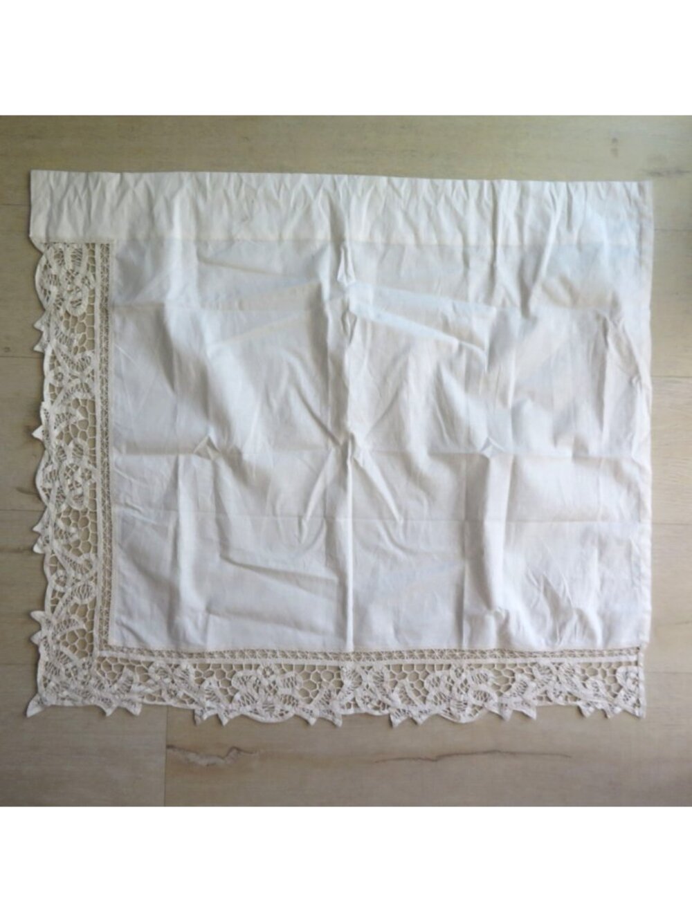 Set of 2 Beige Curtain Panels Buttenburg Lace Trim Elegant Vintage-Style Window